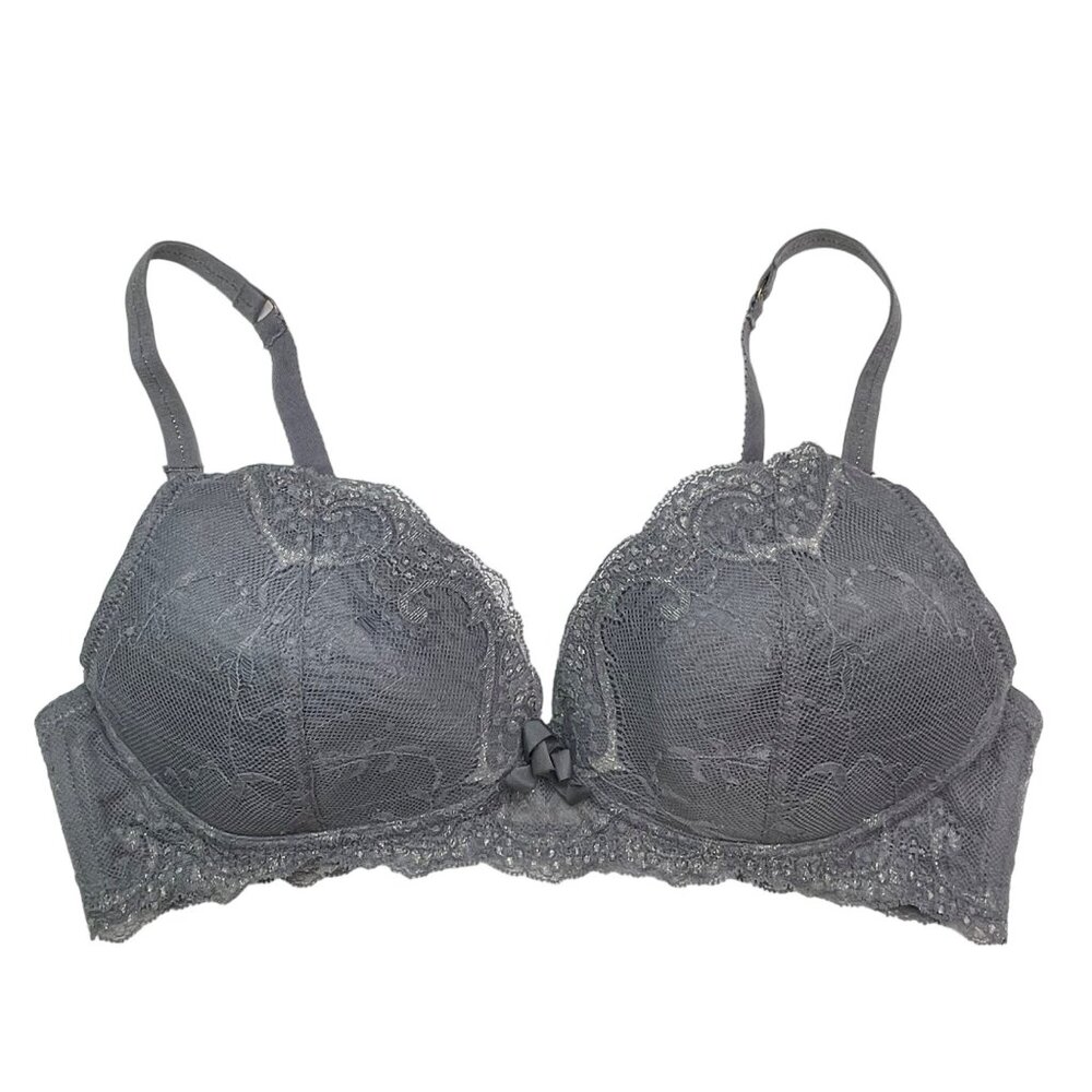 Motherhood Maternity 36B Gray Nursing Bra Snap Down Cups Lined Lace Adjustable